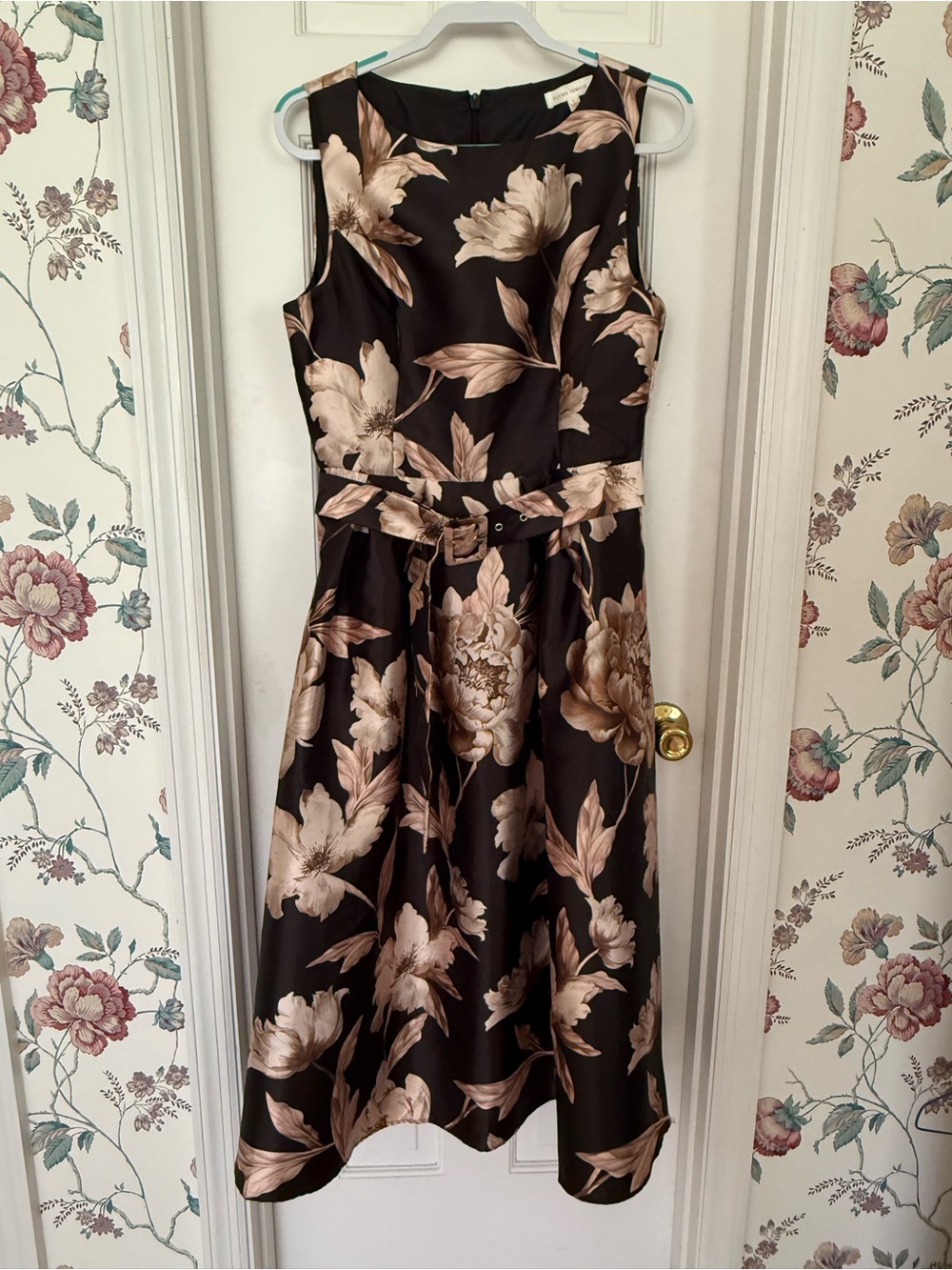 Flying Tomato Black Dress with Champagne Floral Accents